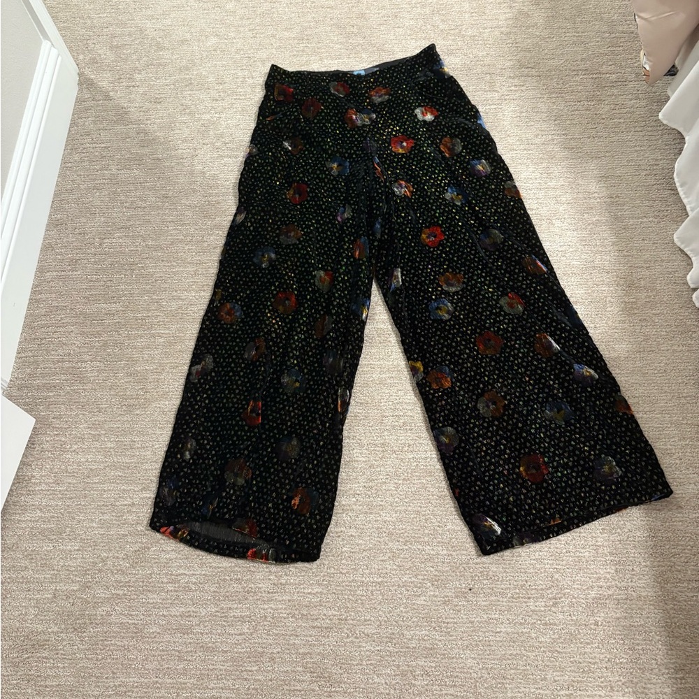 Eva Franco Black Wide Leg Pants with Multicolor Dots